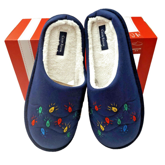 Club Room Men's Navy Blue Embroidered Indoor/Outdoor Slippers Size Medium 8-9 - Picture 1 of 16